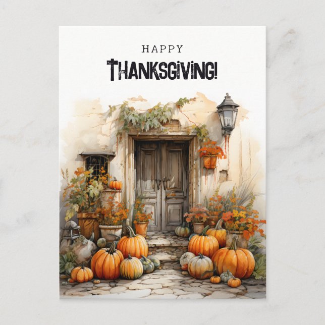 Cartão Postal Fall Pumpkins Feliz Ação de Graças (Frente)