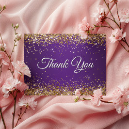 Cartão Postal Falso glitter dourado e roxo agradecimento você