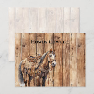 Cartão Postal Falso Western Cowboy Cowgirl Cavalo Olá