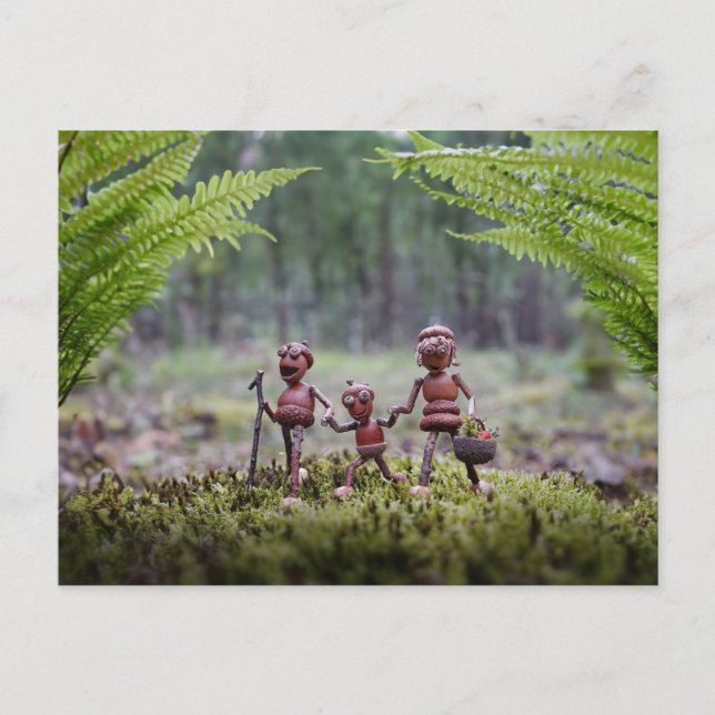 Cartão Postal Família Acorn elves em caminhada (Frente)