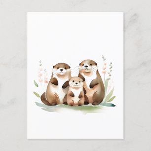 Cartão Postal Família Adorável Com Flores
