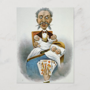 Cartão Postal Família Antiga, Pai com Bebês Quádruplos