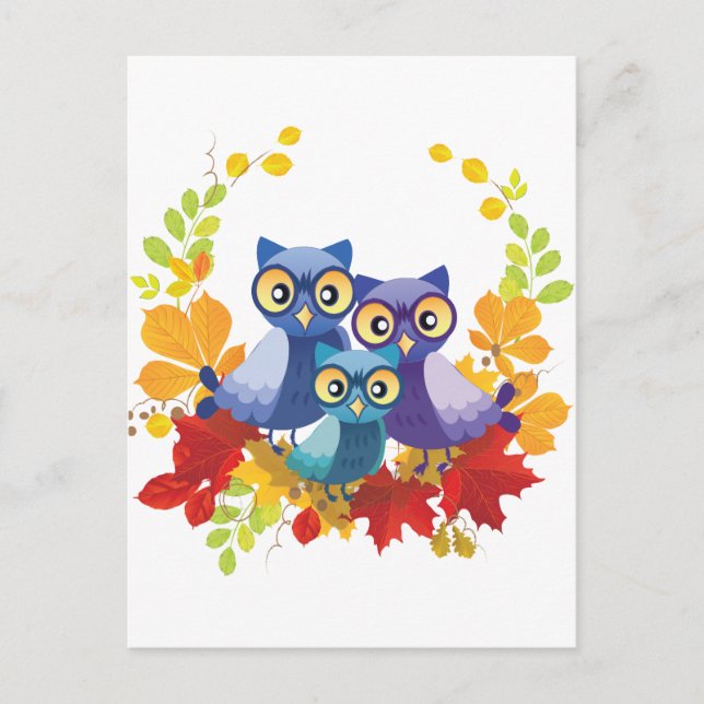 Cartão Postal Família Autumn Owl (Frente)