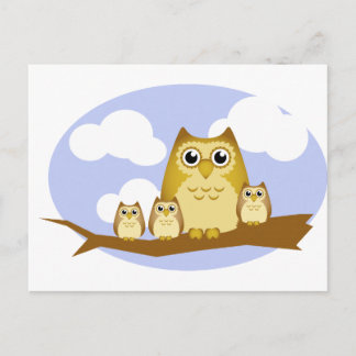 Cartão Postal Família Brown Owl - 3 crianças