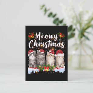Cartão Postal Família Cat Meowy Correspondendo Papais noeis de p