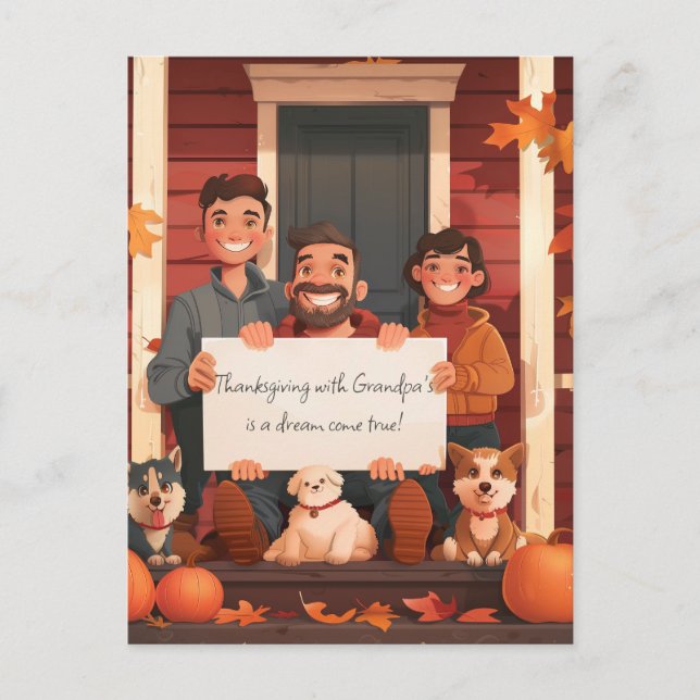 Cartão Postal Família com Criança e Animais de estimação (Frente)