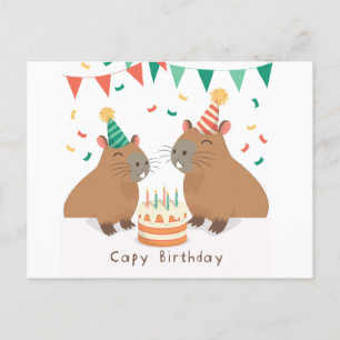 Cartão Postal Família Cute Capybara comemorando o aniversário