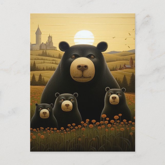 Cartão Postal Família Dapper Bear num Reino Floral (Frente)