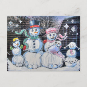Cartão Postal Família de Boneco de Neve