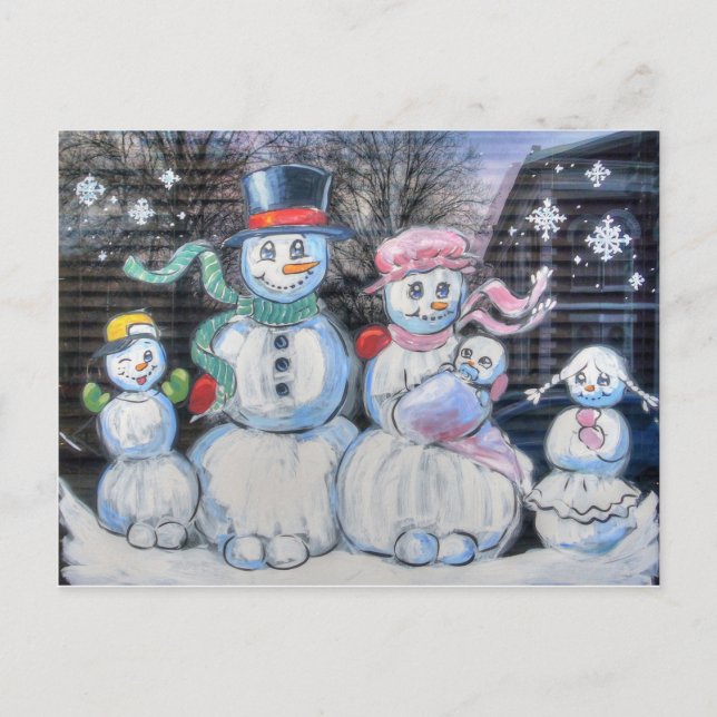 Cartão Postal Família de Boneco de Neve (Frente)