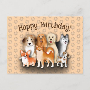 Cartão Postal Família de Cachorro Feliz Aniversário Pegada de Ca