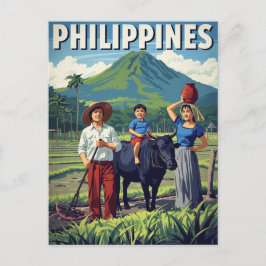 Cartão Postal Família de Campo de Arroz das Filipinas Retrô
