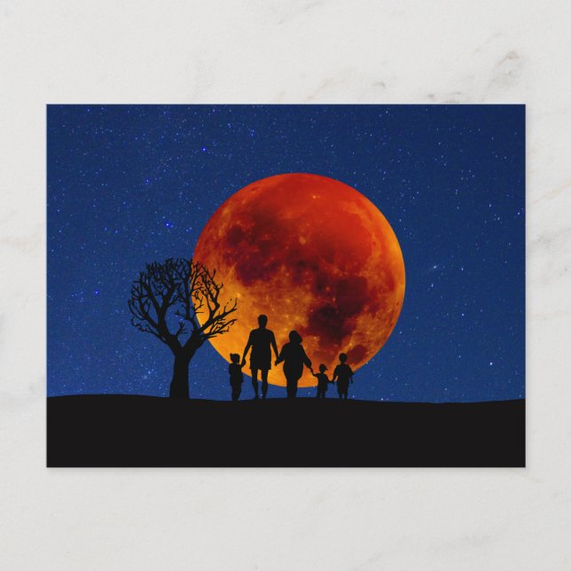 Cartão Postal Família de Eclipse Lunar de Lua Sanguínea (Frente)