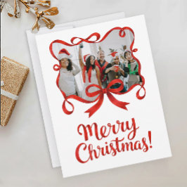 Cartão Postal Família de Fotos Chic Natal Fita Vermelha Fronteir