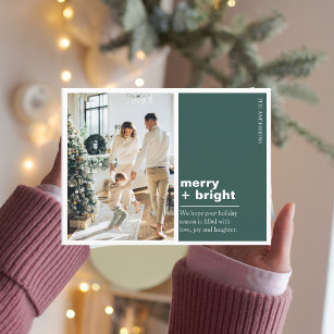 Cartão Postal Família de Fotos de Natal   Feliz + Verde Brilho