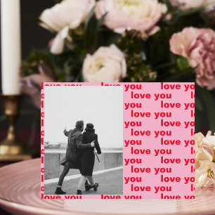 Cartão Postal Família de Fotos Vermelha e Rosa Feliz Dia dos N