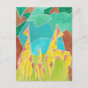 Cartão Postal Família de Girafas Arte Abstrata Original
