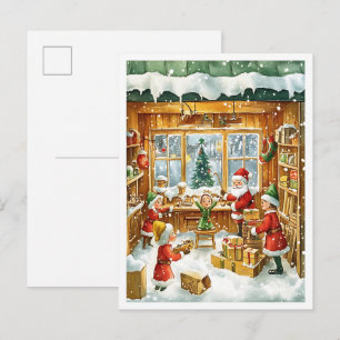Cartão Postal Família de Natal Vintage Nostálgica