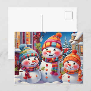 Cartão Postal Família de Neve Encantadora Festiva