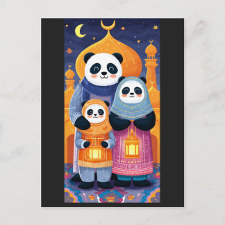 Cartão Postal Família de pandas celebrando Eid Milad Un Nabi