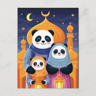Cartão Postal Família de pandas celebrando Eid Milad Un nabi