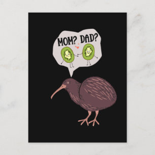 Cartão Postal Família de Pássaros Kiwi Fofos Humor Nova Zelândia