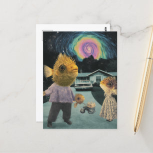 Cartão Postal Família de Peixes Surreais Bobos