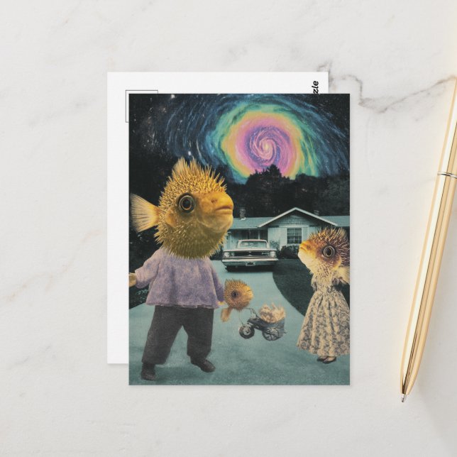 Cartão Postal Família de Peixes Surreais Bobos (Frente/Verso In Situ)