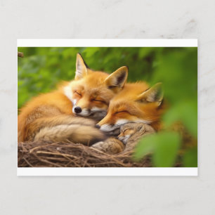 Cartão Postal Família de Raposas na Natureza