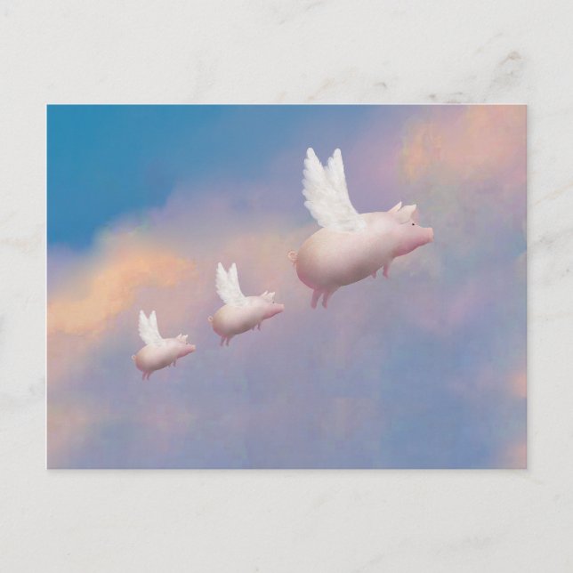 Cartão Postal família de suínos voadores (Frente)