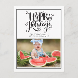 Cartão Postal Família Feliz Natal Moderno Branco Foto Natal