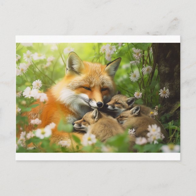Cartão Postal Família Fox na Natureza (Frente)