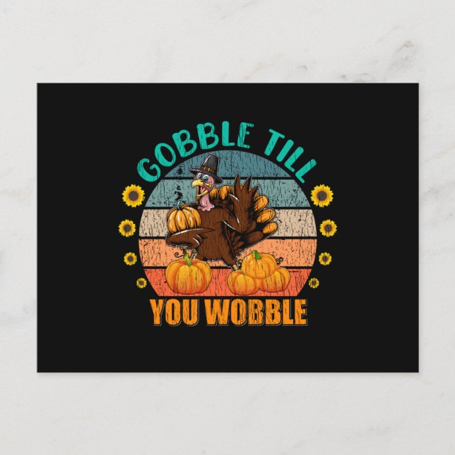 Cartão Postal Família Gobble Crianças Fósforos Ação de Graças Pi (Frente)