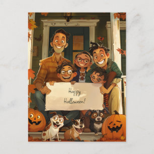 Cartão Postal Família Halloween desejando felicidade