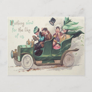 Cartão Postal Família Irlandesa Dirigindo Carro Antigo