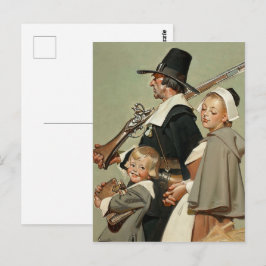 Cartão Postal Família Pilgrim. Ação de Graças da Vintage Art