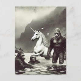 Cartão Postal Família Sasquatch e um unicórnio