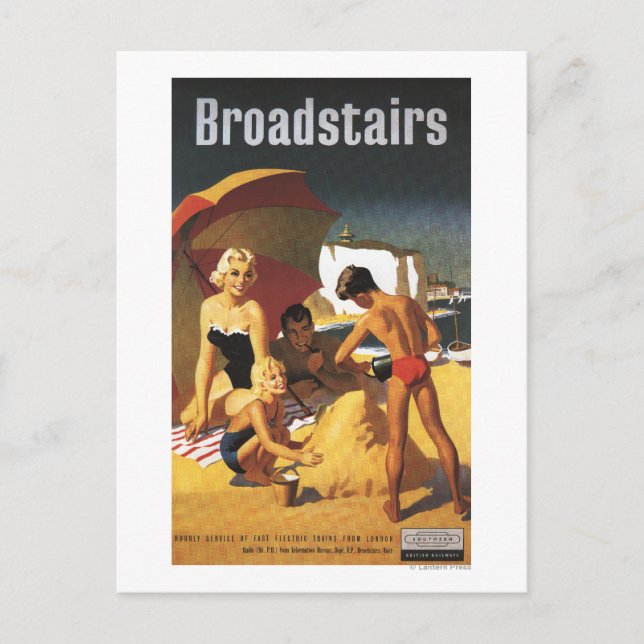 Cartão Postal Família Southern British Railways em Beach (Frente)