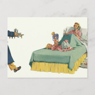 Cartão Postal Família Vintage servindo café da manhã da mãe 