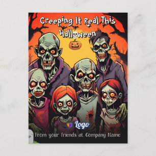 Cartão Postal Família Zumbi Engraçada Cartoon Assustador Hallowe