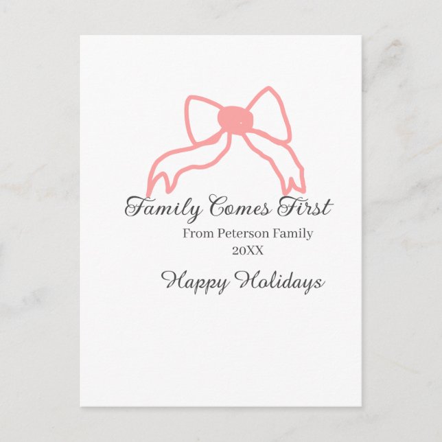 Cartão Postal Family comes first red bow family name holidays (Frente)