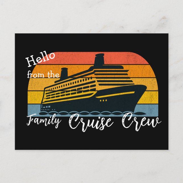 Cartão Postal Family Cruise 'Hello' Sunset Black Personalize (Frente)