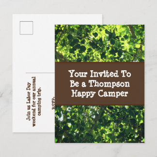 Cartão Postal Family Reunion Camping Trip Green Leaf Invitation
