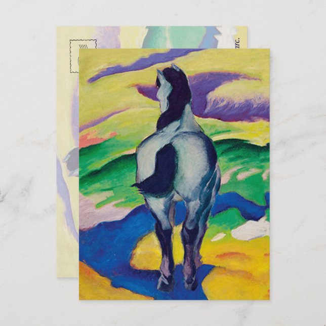 Cartão Postal Famosa pintura do Cavalo Azul II por Franz Marc (Frente/Verso)
