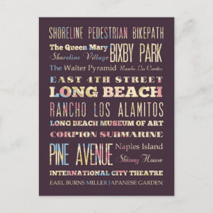 Cartão Postal Famosos Lugares de Long Beach, Califórnia.