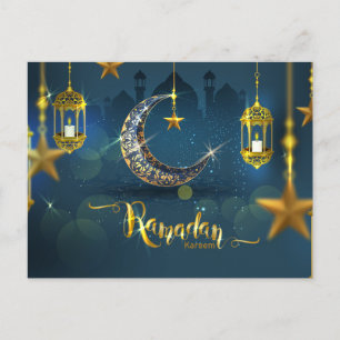 Cartão Postal Fanoos Lua Azul e Dourado do Ramadão