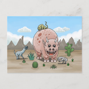 Cartão Postal Fantasia Aconchegante Dinossauros no Deserto