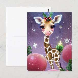 Cartão Postal Fantasia Adorável, Baby Giraffe com Holly