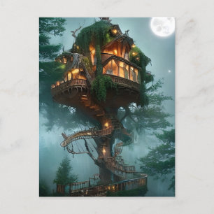 Cartão Postal Fantasia Casa na Árvore Arte Digital