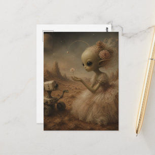 Cartão Postal Fantasia de Câmera de Robô e Alien Adorável